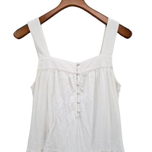 Faherty Marina Seersucker Maxi Dress White Tiered Cotton Modal Sleeveless Size S - Picture 3 of 10